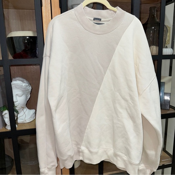 Abercrombie soft a&f crewneck oversized sweatshirt pullover beige two tone block - Picture 1 of 8